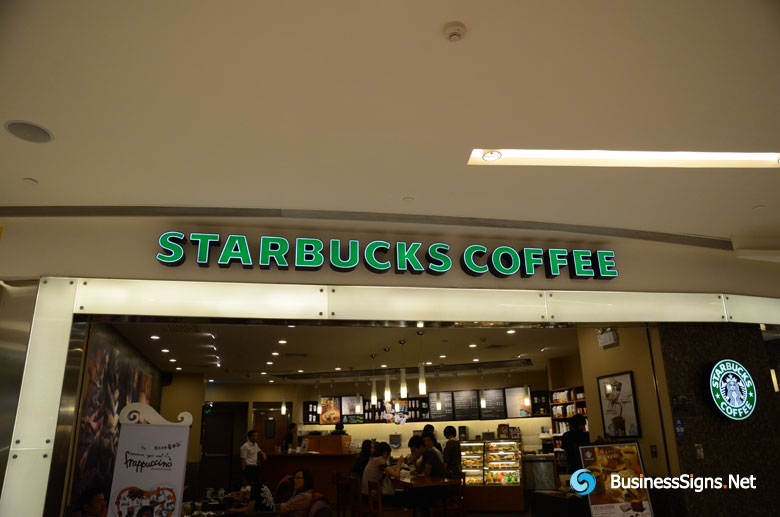 LED Front-lit Acrylic Signs With Green Vinyl On Face For Starbucks