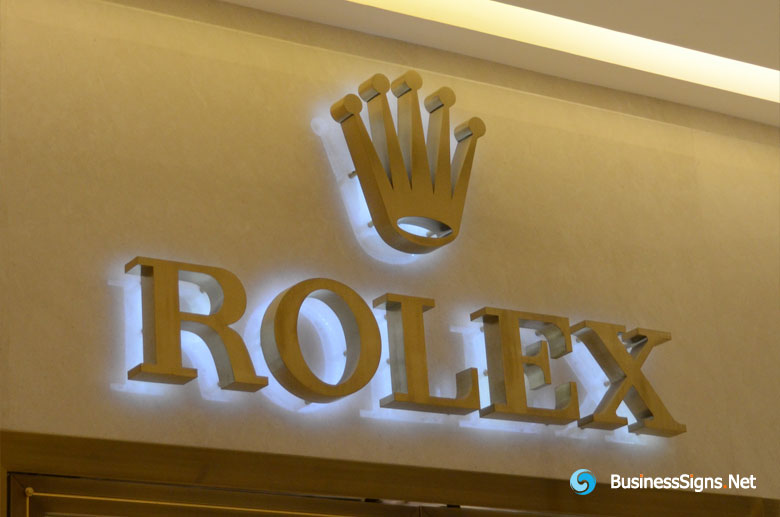 3D LED Back-lit Signs With Brushed Brass Letter Shell For Rolex