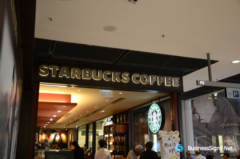 3D LED Back-lit Signs With Brushed Brass Letter Shell For Starbucks