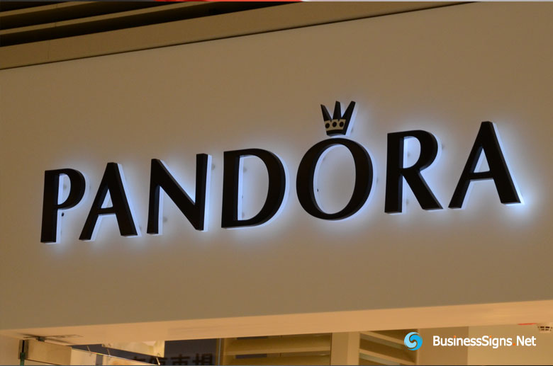 3D LED Back-lit Signs With Painted Stainless Steel Letter Shell & 20mm Thickness Acrylic Back-panel For PANDORA