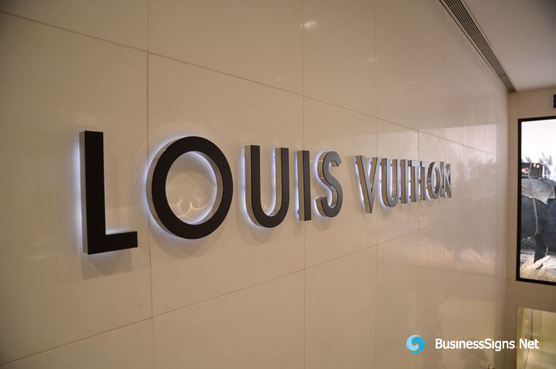 3D LED Backlit Signs With Mirror Polished Stainless Steel Border And Black Acrylic Front-panel For Louis Vuitton