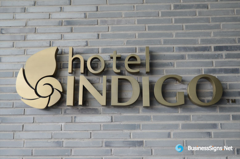 3D LED Backlit Signs With Mirror Polished Bronze Letter Shell For Hotel Indigo