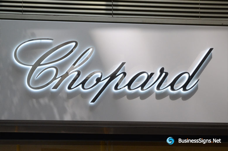 3D LED Backlit Signs With Mirror Polished Stainless Steel Letter Shell For Chopard
