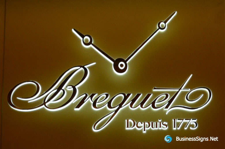 3D LED Backlit Signs With Mirror Polished Stainless Steel Letter Shell & 20mm Thickness Acrylic Back Panel For Breguet