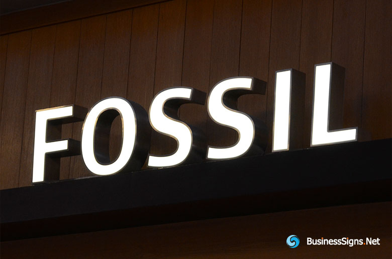 3D LED Front-lit Signs With Brushed Stainless Steel Letter Shell For Fossil