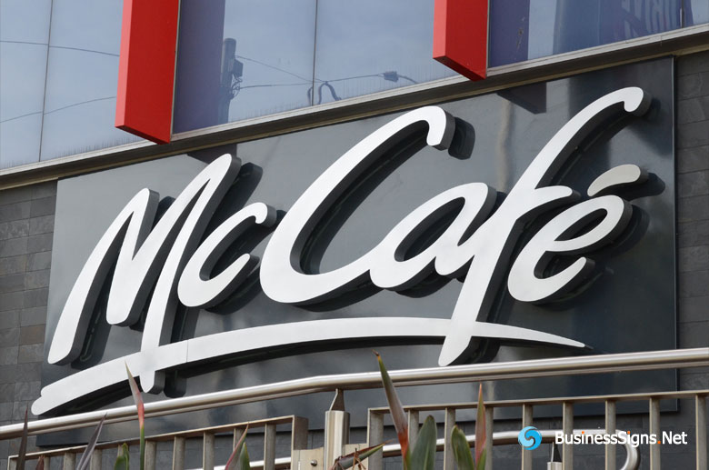 3D LED Back-lit Signs With Brushed Stainless Steel Letter Shell For McCafé