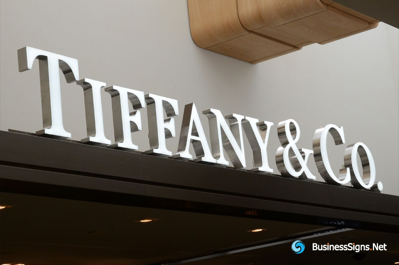 3D LED Front-lit Signs With Brushed Stainless Steel Letter Shell And 10mm Thickness Acrylic Front Panel For Tiffany & Co.