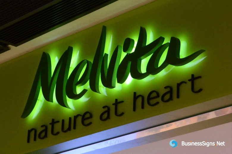 3D LED Back-lit Signs With Painted Stainless Steel Letter Shell For Melvita