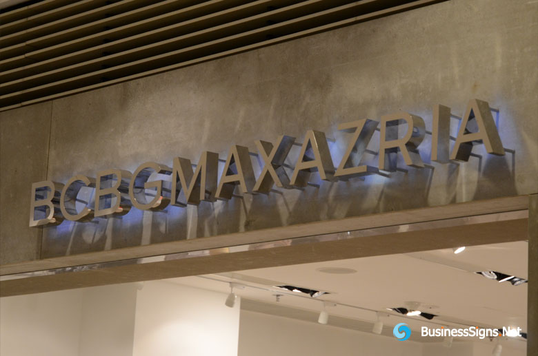 3D LED Backlit Signs With Mirror Polished Stainless Steel Letter Shell For BCBG Max Azriahed