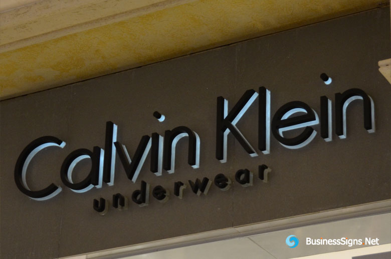 3D LED Backlit Signs With Painted Stainless Steel Letter Shell & 20mm Thickness Acrylic Back Panel For Calvin Klein