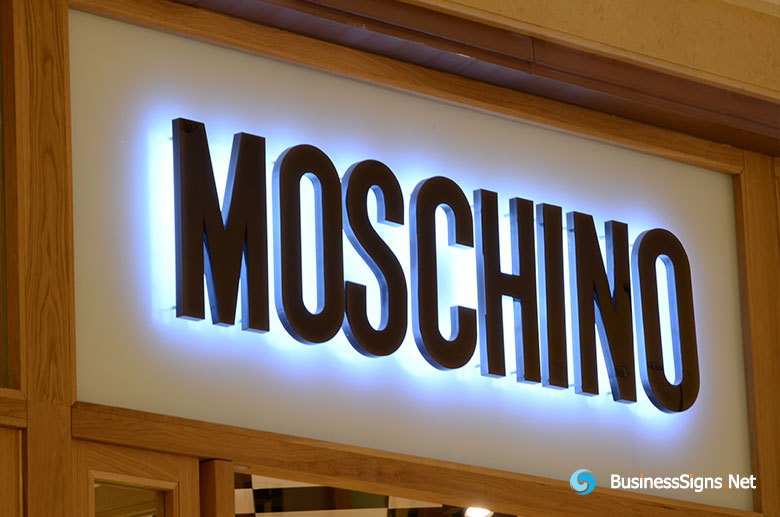 3D LED Backlit Signs With Brushed Titanium Plated Letter Shell For Moschino