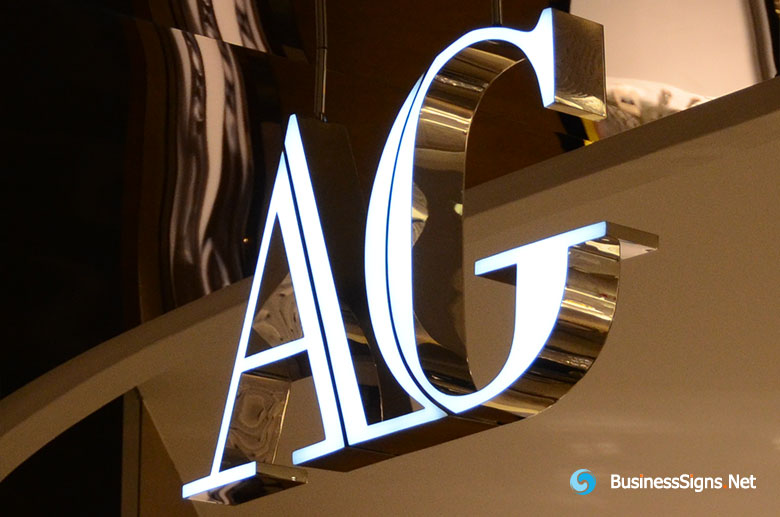 3D LED Front-lit Signs With Mirror Polished Stainless Steel Letter Shell For Avanti Galleria