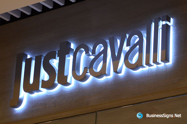 3D LED Backlit Signs With Mirror Polished Letter Shell & 20mm Thickness Acrylic Back Panel For Just Cavalli