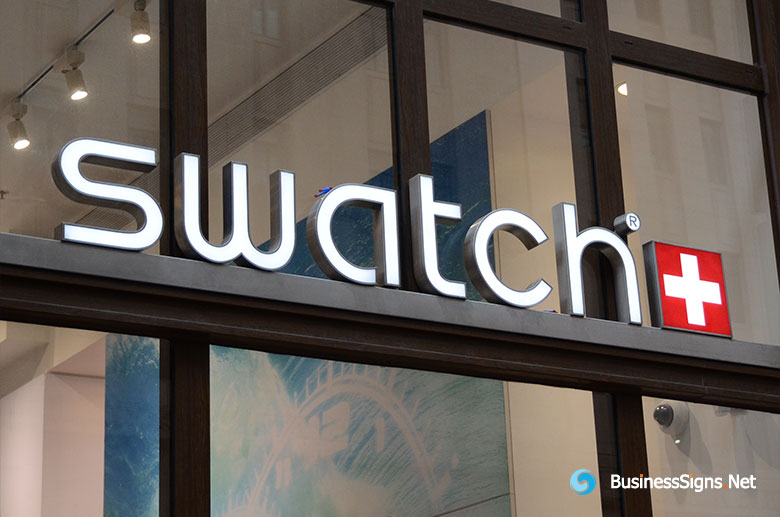 3D LED Front-lit Signs With Brushed Stainless Steel For Swatch