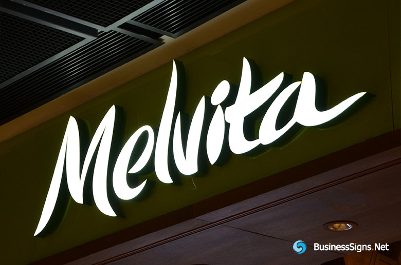 3D LED Front-lit Signs With Painted Stainless Steel Letter Shell For Melvita