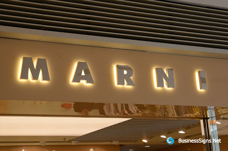 3D LED Backlit Signs With Mirror Polished Stainless Steel Letter Shell For Marni