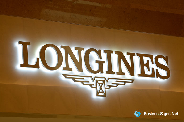 3D LED Backlit Signs With Brushed Stainless Steel Letter Shell & 20mm Thickness Acrylic Back Panel For Longines