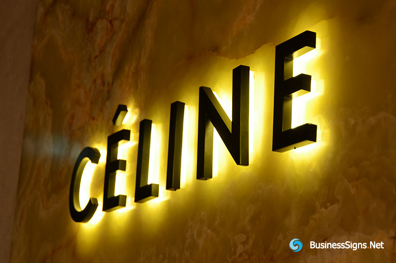 3D LED Backlit Signs With Painted Stainless Steel Letter Shell & 20mm Thickness Acrylic Back Panel For Céline
