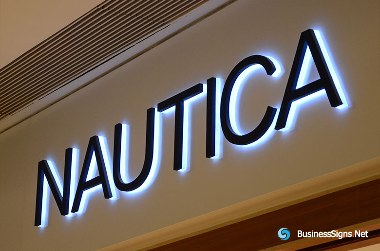 3D LED Backlit Signs With Painted Stainless Steel Letter Shell & 20mm Thickness Acrylic Back Panel For Nautica