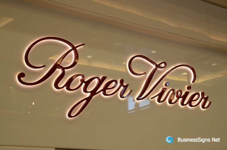 3D LED Backlit Signs With Painted Stainless Steel Letter Shell & 10mm Thickness Acrylic Back Panel For Roger Vivier