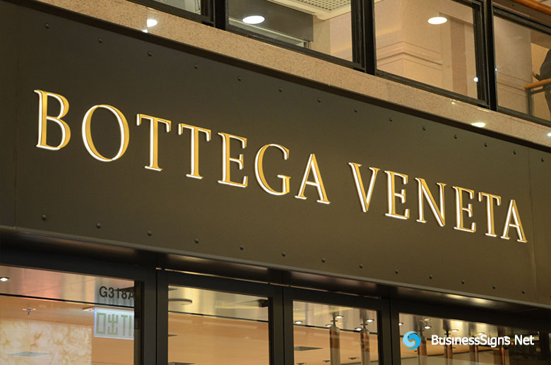 3D LED Side-lit Signs With Mirror Polished Gold Plated Front-panel For Bottega Veneta