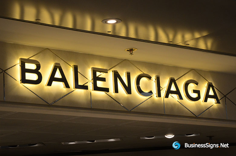 3D LED Backlit Signs With Mirror Polished Gold Plated Letter Shell For Balenciaga