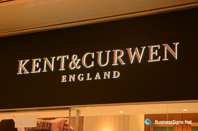 3D LED Side-lit Signs With Gold Plated Brushed Stainless Steel Front-panel For Kent & Curwen