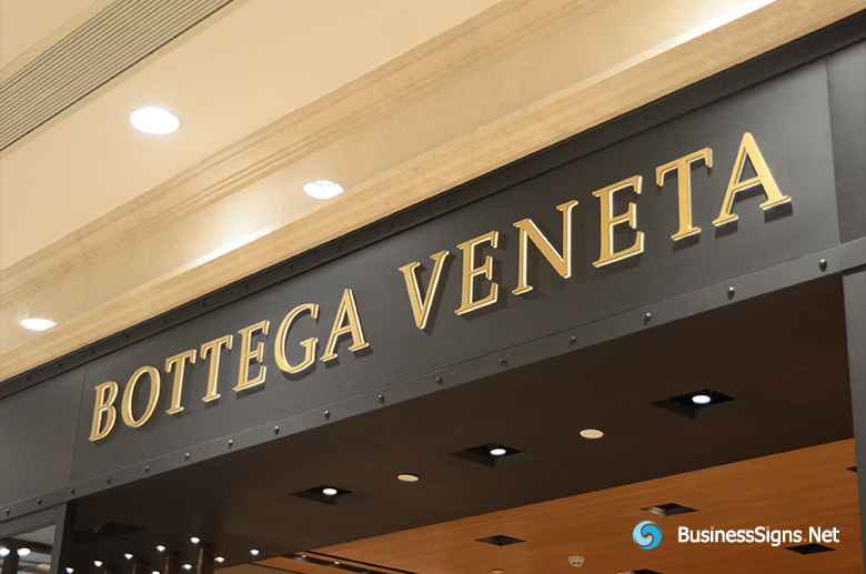 3D LED Back-lit Signs With Gold Plated Brushed Stainless Steel Letter Shell And Visible Thickness Acrylic Back Panel For Bottega Veneta