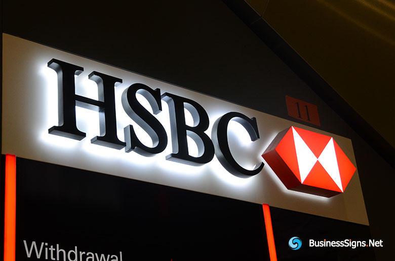 3D LED Backlit Signs With Powder Coated Stainless Steel Letter Shell And Visible Thickness Acrylic Back Panel For HSBC