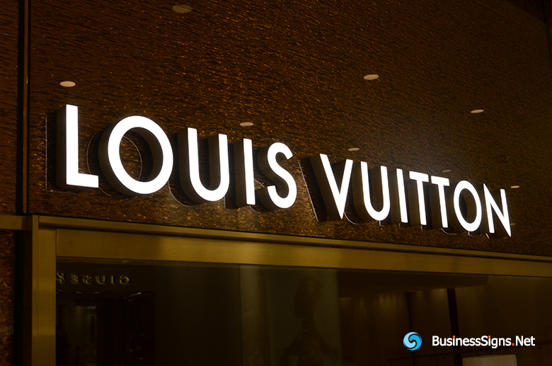 3D LED Front-lit Signs With Brushed Gold Plated Letter Shell For Louis Vuitton
