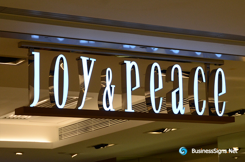 3D LED Front-lit Signs With Mirror Polished Stainless Steel Letter Shell For Joy & Peace