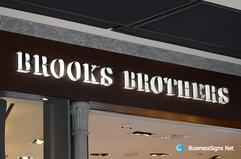3D LED Side-lit Signs With Gold Plated Brushed Stainless Steel Front-panel For Brooks Brothers