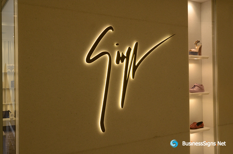 3D LED Back-lit Signs With Powder Coated Stainless Steel Letter Shell And Visible Thickness Acrylic Back Panel For Giuseppe Zanotti