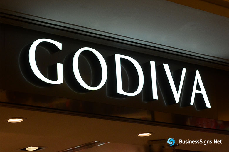 3D LED Front-lit Signs With Painted Stainless Steel Letter Shell For Godiva
