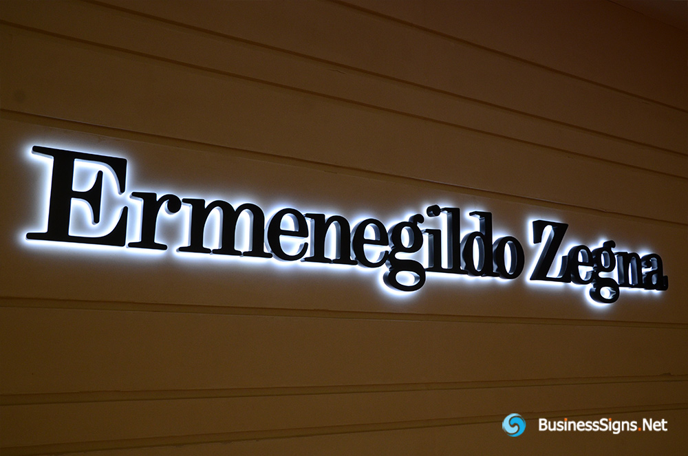 3D LED Back-lit Signs With Painted Stainless Steel Letter Shell For Ermenegildo Zegna