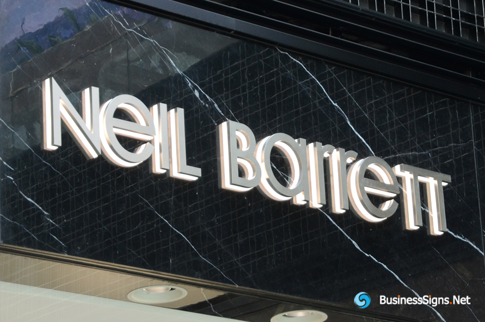 3D LED Backlit Signs With Brushed Stainless Steel Letter Shell And Visible Thickness Acrylic Back Panel For Neil Barrett