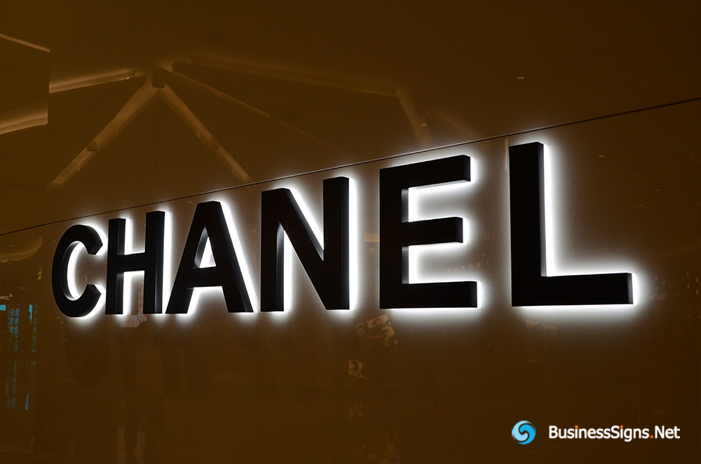 3D LED Backlit Signs With Powder Coated Stainless Steel Letter Shell And Visible Acrylic Back Panel For Chanel