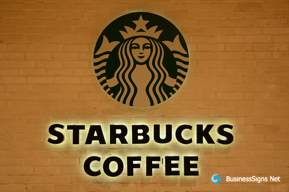3D LED Backlit Signs With Powder Coated Stainless Steel Letter Shell For Starbucks