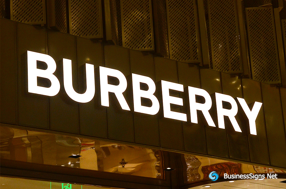 3D LED Front-lit Signs With Gold Plated Brushed Stainless Steel Letter Shell For Burberry
