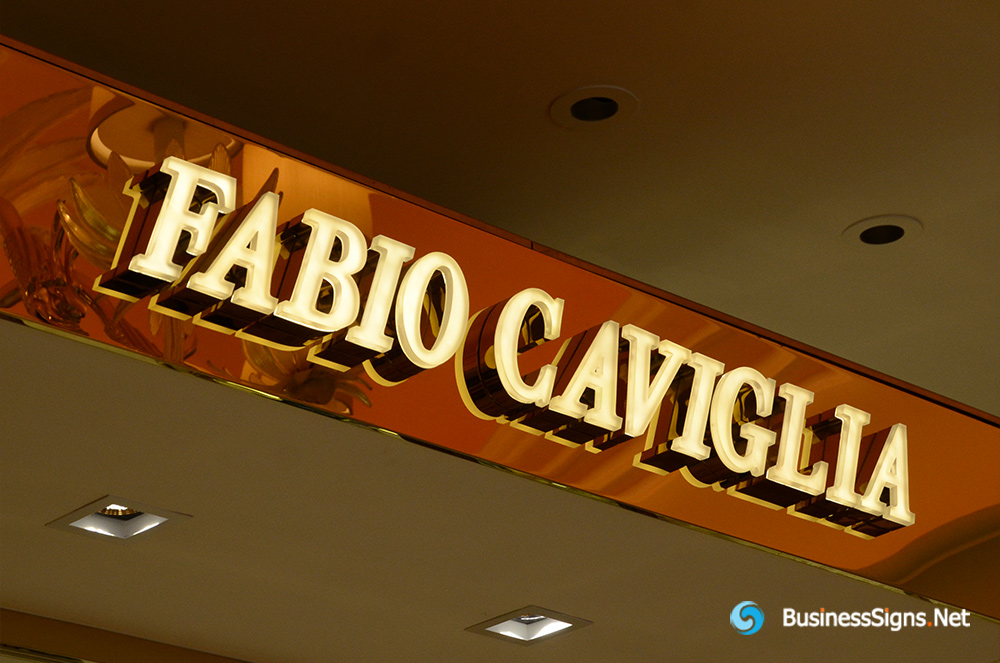 3D LED Front-lit Signs With Gold Plated Mirror Polished Stainless Steel Letter Shell And Visible Thickness Acrylic Front-panel For Fabio Caviglia
