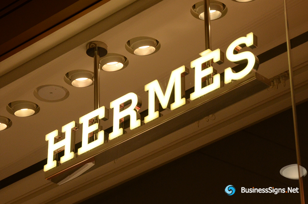 3D LED Front-lit Signs With Mirror Polished Stainless Steel Letter Shell And Visible Thickness Acrylic Front-panel For Hermès