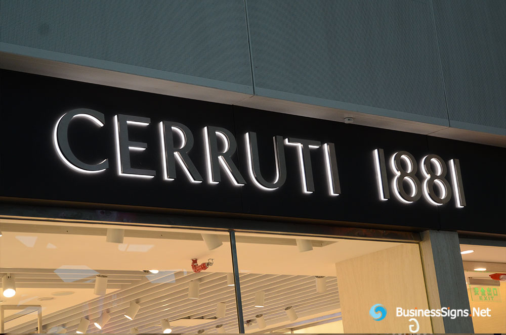 3D LED Backlit Signs With Mirror Polished Stainless Steel Letter Shell And Visible Thickness Acrylic Back Panel For Cerruti 1881
